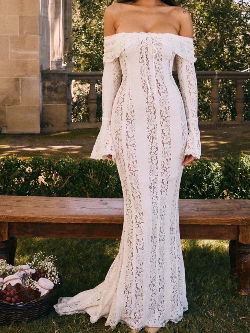 Romantic Off-Shoulder White Lace Gown